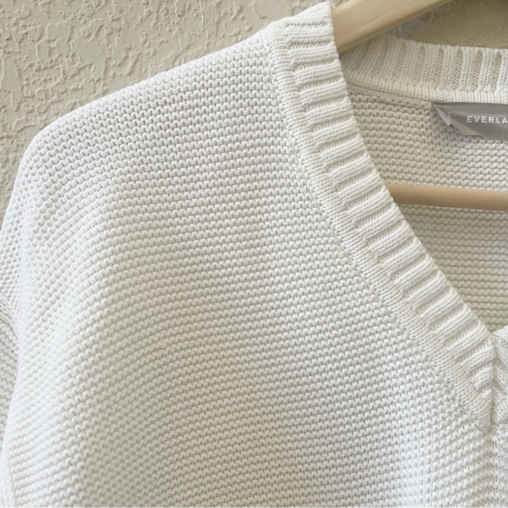 Everlane Sweater The Link Stitch V-Neck Cotton Classic Clean Girl Oversized Med - Picture 8 of 13